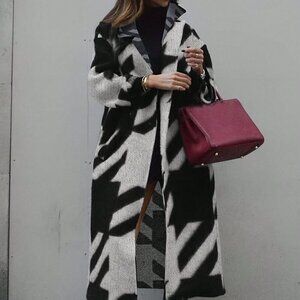 Black & White Casual Women's Contrast Color Long Sleeve Printed Knit Cardigan